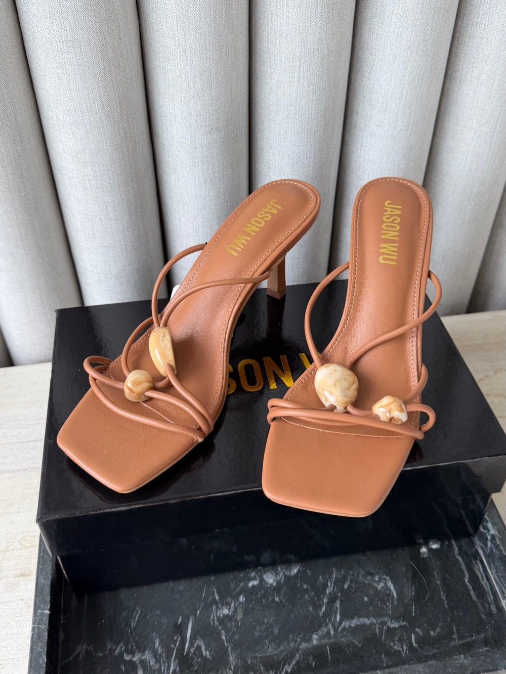 Jason Wu Brown Strappy Bead-Detail Mules